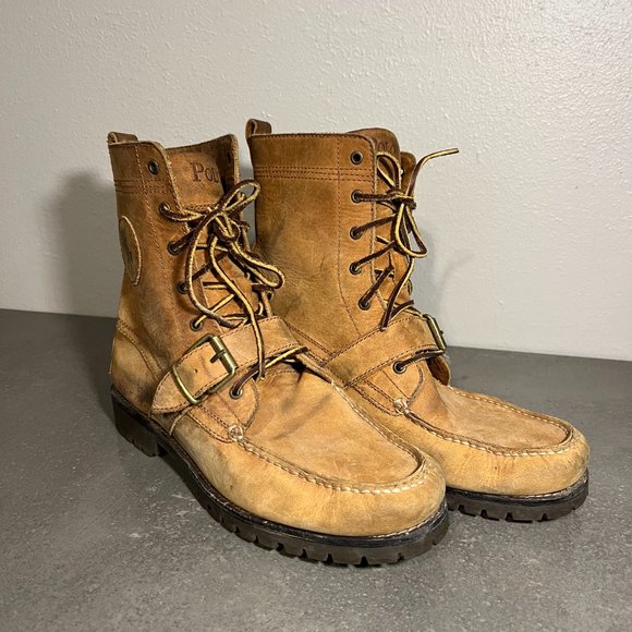 Polo Ralph Lauren Ranger Boots Mens Size 10 D Tan Leather Buckle Lace Up - Picture 4 of 5
